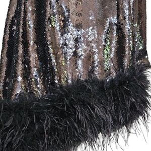 Nadine Merabi Lexi Black Sequin Feather One Shoulder Mini Dress